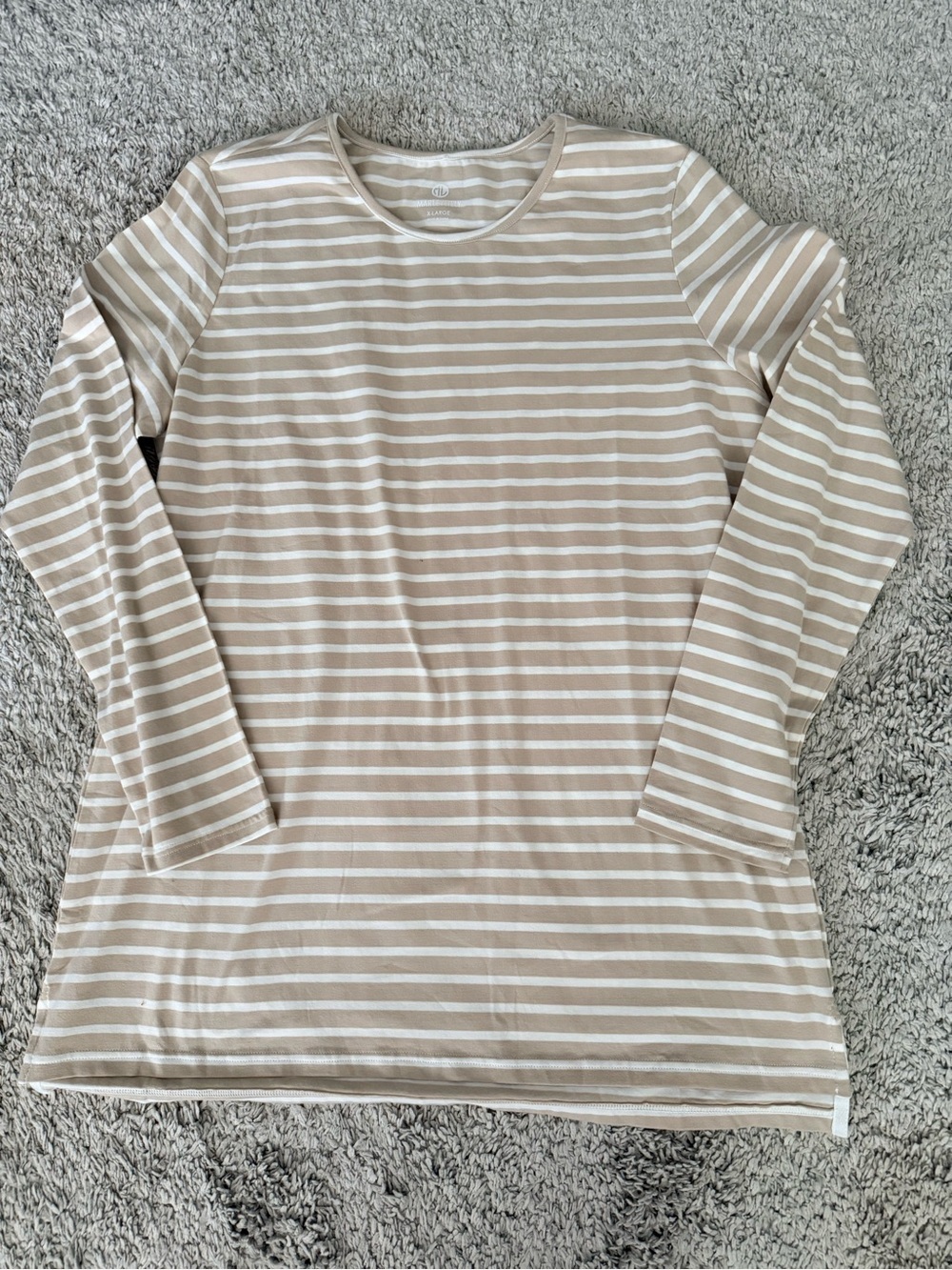 Marleylilly Striped Tunic Top Beige & White cozy flannel cottagecore casual XL - Picture 2 of 7